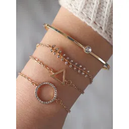 Jewels Galaxy Women 4 Gold-Toned & White Gold-Plated Link Bracelet-picture-30