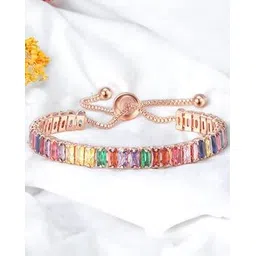 jewels galaxy Women Rose Gold-Plated American Diamond-Studded Link Bracelet-picture-12