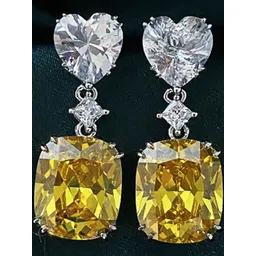 Jewels Galaxy Yellow Silver Plated Diamond Silver Heart Crushed Ice Cut Drop Earrings-picture-17