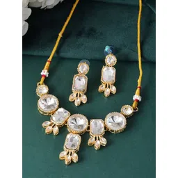 Jewels Nest Stainless Steel Gold-Plated American Diamond Studded Leaf Motif Jewellery Set-picture-16