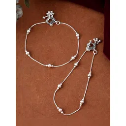 Jewels Nest Stainless Steel Silver-Plated Ghungroo Beaded Anklets-picture-12