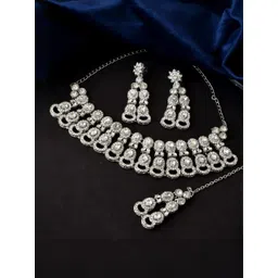 Jewels Nest Women Stainless Steel American Diamonds Studded Jewellery Set-picture-12