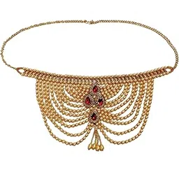 jewelshop Gold Polished Pearl and Stone work Belly Chain Waist Belt Jewellery kamarband Waistband Kamarpatta Waist Chain for Women and Girls-picture-13