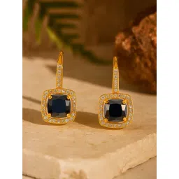 Jewelz Gold Plated Black Stone Drop Earrings with Crystal Border-picture-39