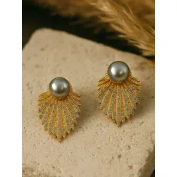 Jewelz Gold Plated Shell Fan Earrings with Pearl and Crystal Detailing-picture-18