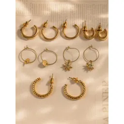 Jewelz Gold Tone Hoop and Dangle Earring Combo Set-picture-11