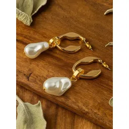 Jewelz Trendy Gold Baroque Pearl Dangle Earrings-picture-10