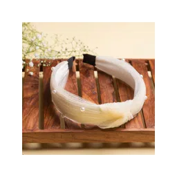 Jewelz Women Beige & White Pearl Knot Hairband-picture-29