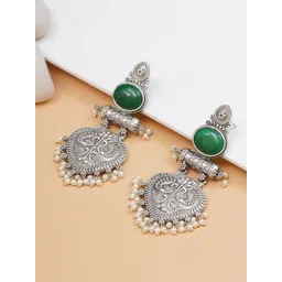 JEWILLEY Silver-Plated Artificial Stone Studded And Beaded Contemporary Drop Earrings-picture-30