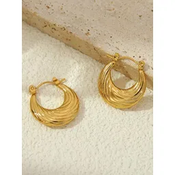 JEWILLEY Stainless Steel Gold-Plated Circular Shaped Anti Tarnish Hoop Earrings-picture-31