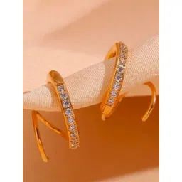 JEWILLEY Stainless Steel Gold-Plated Zircon Studded Anti-tarnish Circular Hoop Earrings-picture-10
