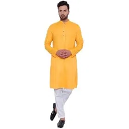 jexi Men's Cotton Blend Solid Colour Straight Knee Length Mandrin Collor Regular Fit in (S,M,L,XL,XXL)-picture-16