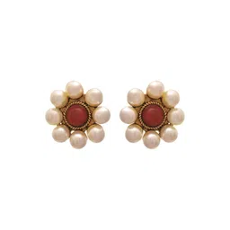 JFL - JEWELLERY FOR LESS Gold Plated Pearls Studded Floral Shaped Stud Earring-picture-31