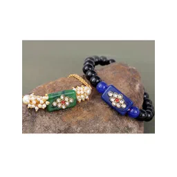 JFL - JEWELLERY FOR LESS Unisex Green Plastic Kundan Bracelet-picture-28