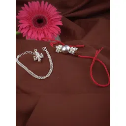 JFL - JEWELLERY FOR LESS Unisex Silver Bead with Rudraksh Rakhi and Ganesha Charm-picture-17