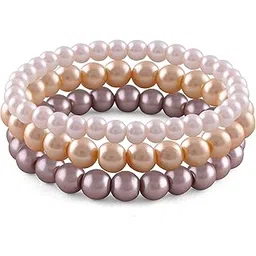 jfl Combo of 8mm Faux Pearl 3 Stretchable Bracelets Handcrafted for Women and Girls Jewellery for Less(Combo of 3)-picture-23