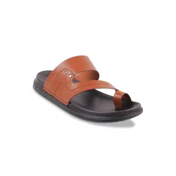 J.FONTINI Men Tan Brown & Black Solid Leather Comfort Sandals-picture-14