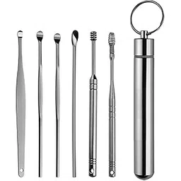 JHEPCOIN 6 in 1 Ear Wax Cleaner set, Ear Wax Remover Stainless Steel Tool kit With Ear Pick Ear Wax Collector Spiral Ears Curette Cleaning Wax Pick Kit-picture-29