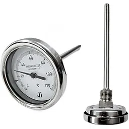 "Ji" Japsin Instrumentation Temperature Gauge, Bimetal Dial Thermometer, 2 1/2" Dial, Range 0 to 120°C, 6" Stem X 10 mm OD, Direct Mounting Back Entry, 1/2" BSP (M) Connection, Complete SS Body-image-39