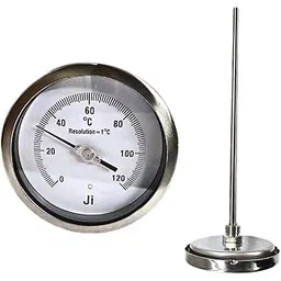 "Ji" Japsin Instrumentation Temperature Gauge, Bimetal Dial Thermometer, 4" Dial, Range 0 to 120°C, 12" Long Stem, Direct Mounting Back Entry, 1/2" BSP (M) Connection, SS Case & SS Wetted Parts-image-38