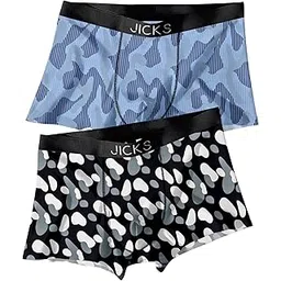 jicks Men's Extra Thin Elastic Underwear Long Comfortable Breathable Comfort Boxer Brief Imported Material All Over Printed Multicolor Pack of 2 Size-Double Extra Large-picture-37