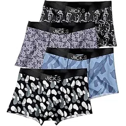 jicks Men's Extra Thin Elastic Underwear Long Comfortable Breathable Comfort Boxer Brief Imported Material Floral Printed Design Multicolor Pack of 4 Size-S-picture-11