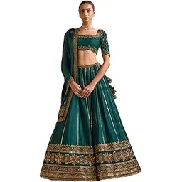 jihu culture Dark Green Vichitra Silk Sequence Embroidery Work Semi- Sttiched Lehenga Choli Set For Women's-JH254GRN-picture-54