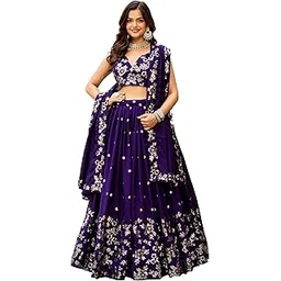 jihu culture Purple Zari Sequence Embroidery Work Silk Semi Sttiched Wedding Lehenga Choli For Women.-picture-47