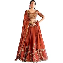 jihu culture Women's Orange Sequence Embroidery Work Silk Semi-Sttiched Lehenga Choli-JH290ORG-picture-13