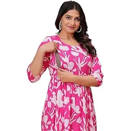jikonet Women's Maternity Kurti with Hidden Zip Cotton Feeding Pregnancy Dress-picture-32