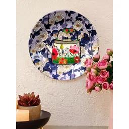 JIKRAA Blue & Beige Floral Printed Ceramic Round Wall Plate-picture-34