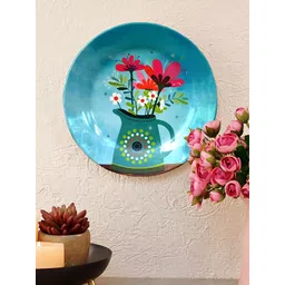 JIKRAA Blue & Pink Floral Printed Ceramic Round Wall Plate-picture-29