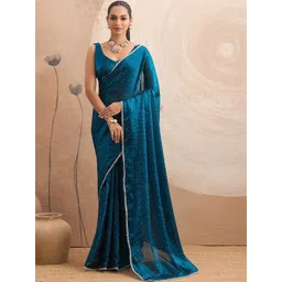 Jinal & Jinal Embellished Beads and Stones Linen Blend Heavy Work Fashion Saree-image-0