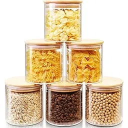 Jinelza glass jars with wooden lid glass jar set food storage containers Borosilicate glass jar Set/Suit for Sugar, Tea, and Other Dry food storage (220ML JARS, 6 PCS, Transparent)-image-34