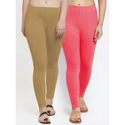 Jinfo Pack Of 2 Beige & Peach Solid Ankle-Length Leggings-picture-19