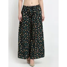 Jinfo Women Black Printed Flared Knitted Ethnic Palazzos-picture-31