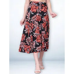 Jinfo Women Floral Printed Flared Midi Skirt With Inner Shorts-picture-29
