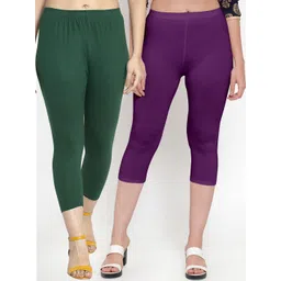 Jinfo Women Green & Purple Set Of 2 Solid Slim Fit Capris-picture-31