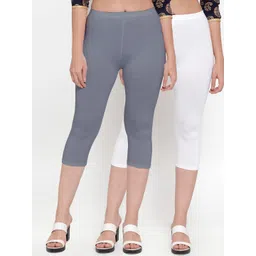 Jinfo Women Grey & White Set Of 2 Solid Slim Fit Capris-picture-27