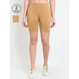 Jinfo Women Pack of 2 Beige Solid Cycling Shorts-picture-13