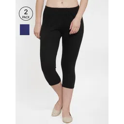 Jinfo Women Pack of 2 Black & Blue Solid Cotton Capris-picture-40