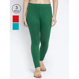 Jinfo Women Pack Of 3 Solid Super Combod Cotton Lycra Ankle-Length Leggings-picture-35
