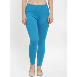 Jinfo Women Turquoise Blue Solid Super Combed Cotton Lycra Ankle Length Legging-picture-27