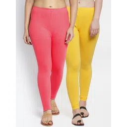 Jinfo Women Yellow & Peach Pack Of 2 Solid Leggings-picture-22