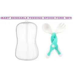 jingle kids Baby Self Soft Silicone Feeding Spoon Bendable Heat-Resistant Teether Cutlery Spoon And Fork Teether Set Safety Self Feeding Learning With Protective Box Teethers For Babies/New Borns(SEA GREEN)- Food Grade Silicone-picture-22