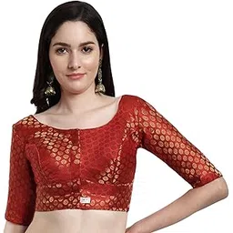 jisb Women's Brocade Round Neck Saree Blouse-picture-37