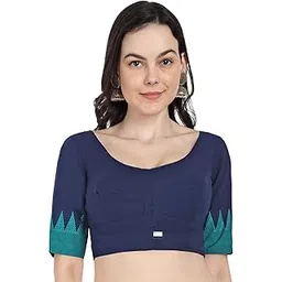 jisb Women's Cotton Elbow Border Sleeve Saree Blouse-picture-45