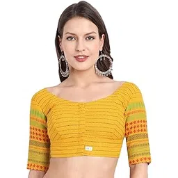 jisb Women's Cotton Stitch Dobby with Border Elbow Sleeve Blouse-picture-25