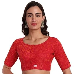 jisb Women's High Neck Cotton Self Design Saree Blouse-picture-27