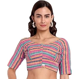 jisb Women's Multi Color Stripe Cotton Saree Blouse-picture-36